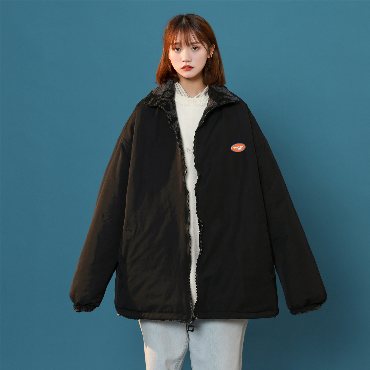 男女两面穿J加厚羊羔毛新款港风棉衣1404-2-s627-P110服,男装夹克,星座1404-3