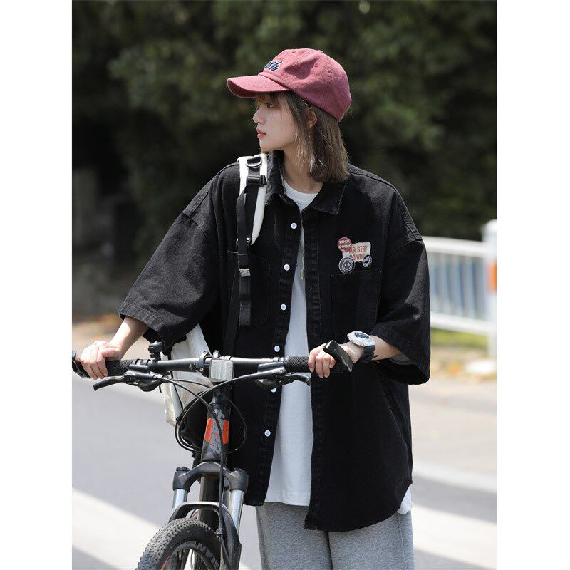 夏季新款潮流中性港风男女短袖舒适宽大运动风1404-1-9128-P75,男装衬衫,星座1404-3