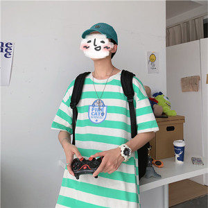 714-2-T093-p33男装新款港风短袖夏季条纹印花体恤情侣h图片