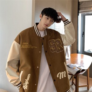 1404-2-jk01-p95-男女毛呢撞皮青少年毛巾绣夹克图片