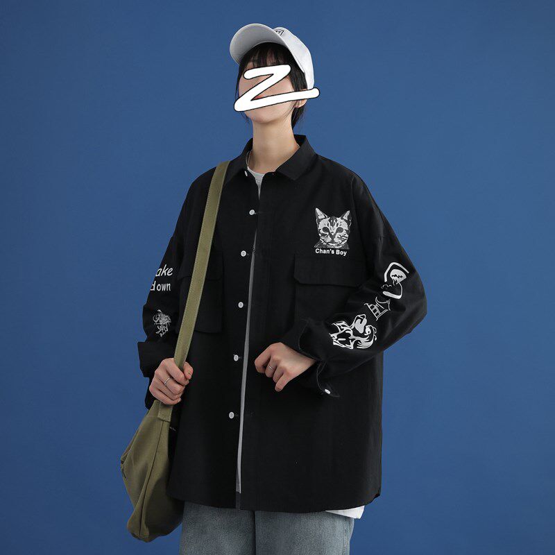 2021新款中性风棉长袖印花外套衬衫714-1-C18,u百搭图片