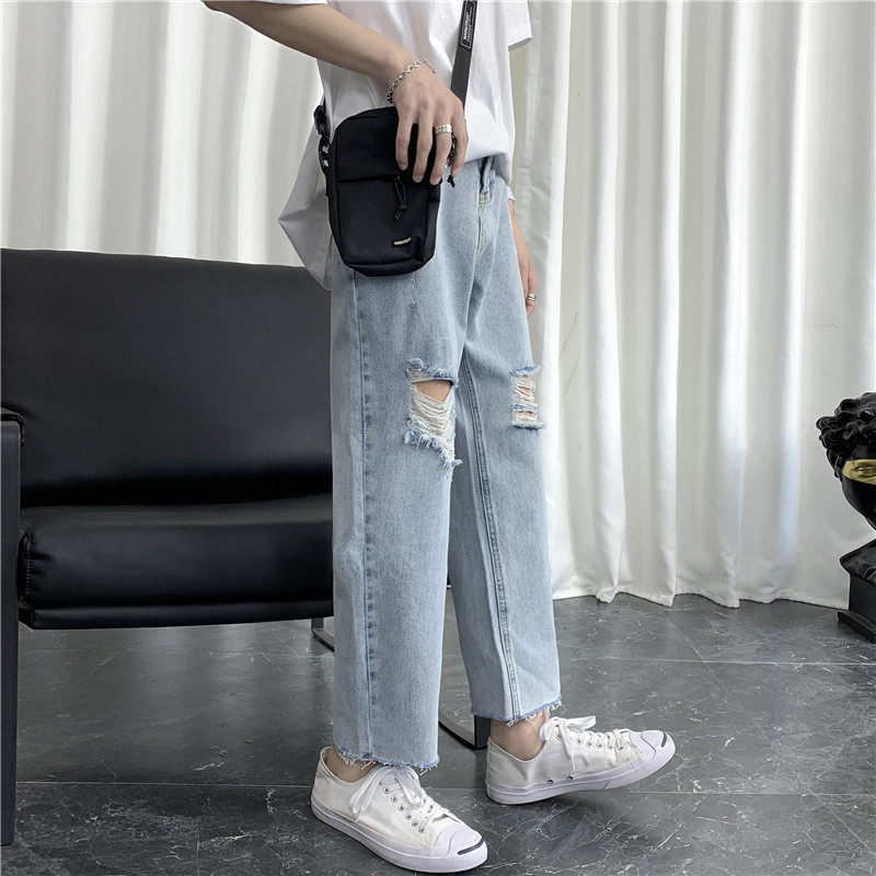 男生新款港风精品牛仔裤破洞休闲女裤子714-3的图片