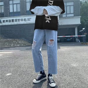 男生新款港风精品牛仔裤破洞休闲裤714-2M图片