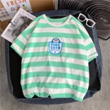 1404-1-T093-p22男装新款港风短袖棉麻平铺夏季条纹印花体恤情侣，男装T恤，星座1404-3