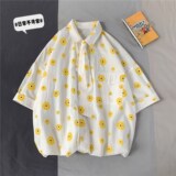 1404-C22-P55男自制款港风短袖菊花平铺款宽松精品情侣衬衫H，男装衬衫，星座1404-3