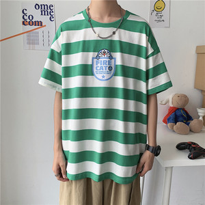 714-2-T093男女情侣装新款港风短袖夏季条纹印花t恤h,乔家的儿女穿衣搭配图片