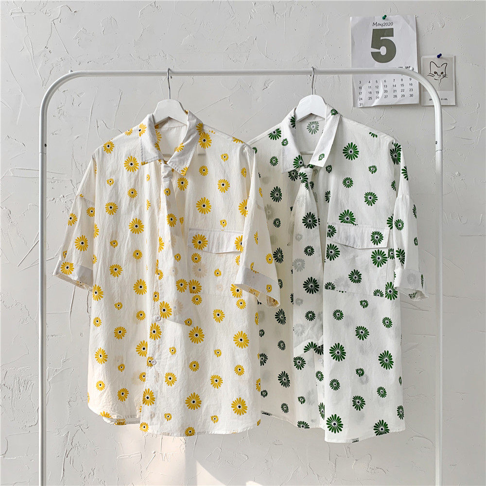 714-1-C22-P55男款港风短袖平铺款宽松精品情侣衬衫G图片