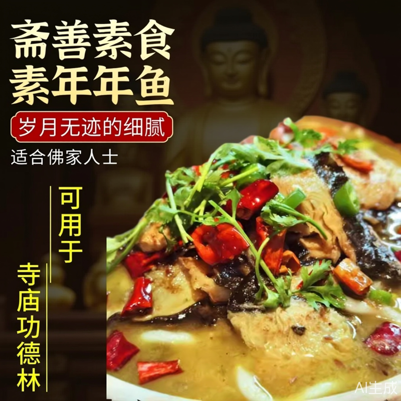 斋善素食素年年鱼佛家仿荤素鱼水煮酸菜鱼红烧清蒸人造肉寺庙可用