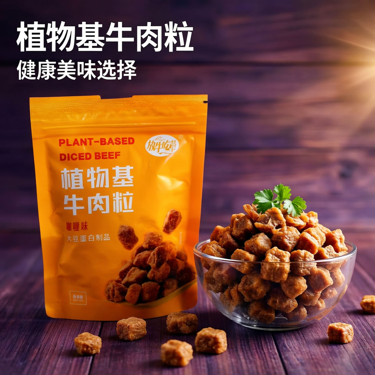 放牛吃草素食植物基牛肉粒常温即食纯素食零仿荤腥素牛肉干小零嘴