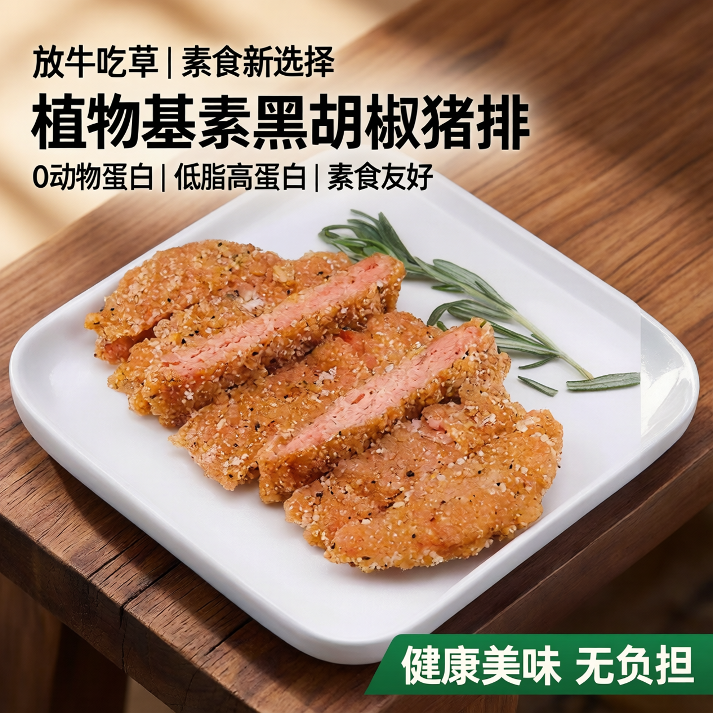 放牛吃草素黑胡椒猪排植物基素猪排植物肉营养纯素食品汉堡素猪扒