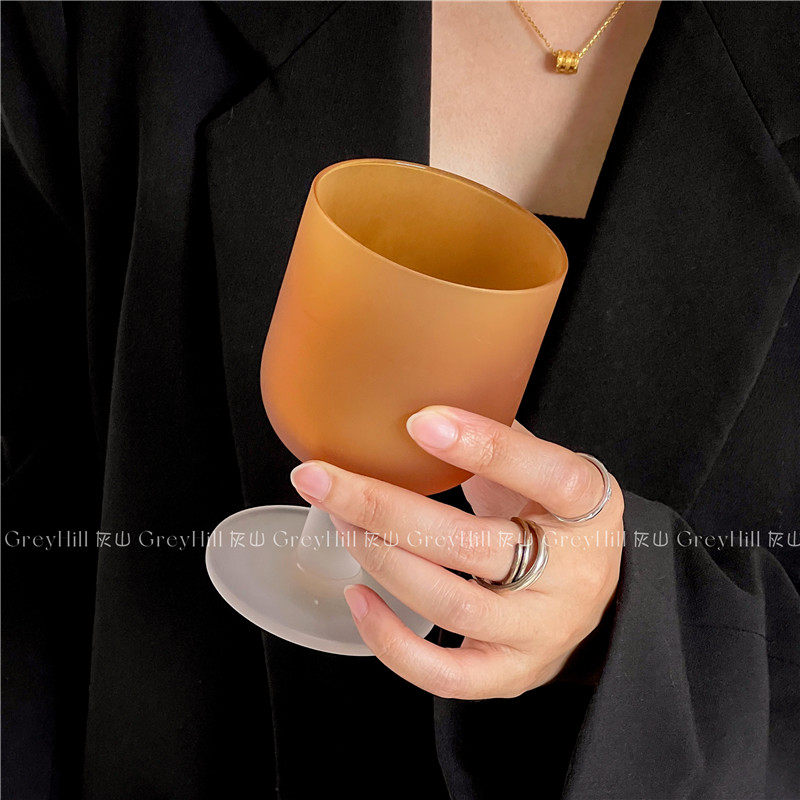 法式橙色磨砂玻璃酒杯韩ins博主复古水杯圆形香槟杯鸡尾酒杯220ml