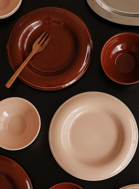 GrayHill创意高温釉下彩陶瓷盘家用菜盘彩色圆形饭碗高级西餐盘子