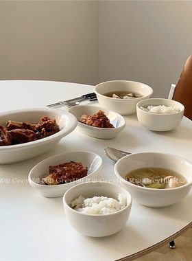 出口ins米白陶瓷餐具家用饭碗汤面碗甜品沙拉碗菜碟牛排西餐盘子