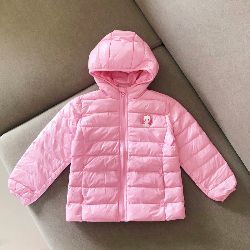 秋冬中大女童宝宝粉色冰雪公主长袖连帽轻薄羽绒服外套 白鸭绒90