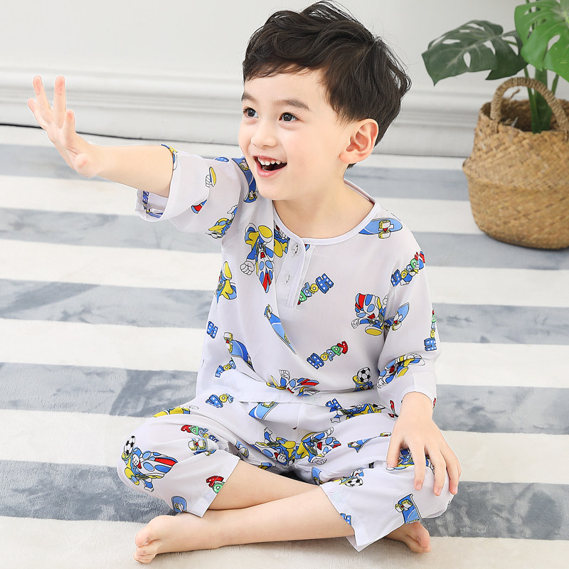 Children's sleepwear Spring and summer TSUMUGI suit boy girl lovely Long sleeve baby Child Thin section trousers Air conditioning servicein the Children/Baby/Family fitted , Children tracksuit , Home service package  category - from Buy2taobao.com to provide professional Taobao agent buy service