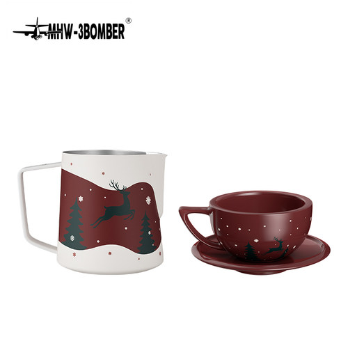 MHW-3BOMBER轰炸机拉花缸圣诞礼物限定版咖啡拉花杯600ml原创手绘