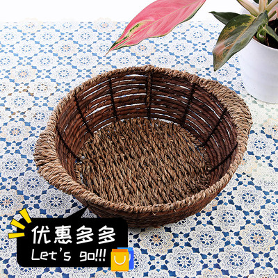 手工编织圆形砂锅水果篮包邮