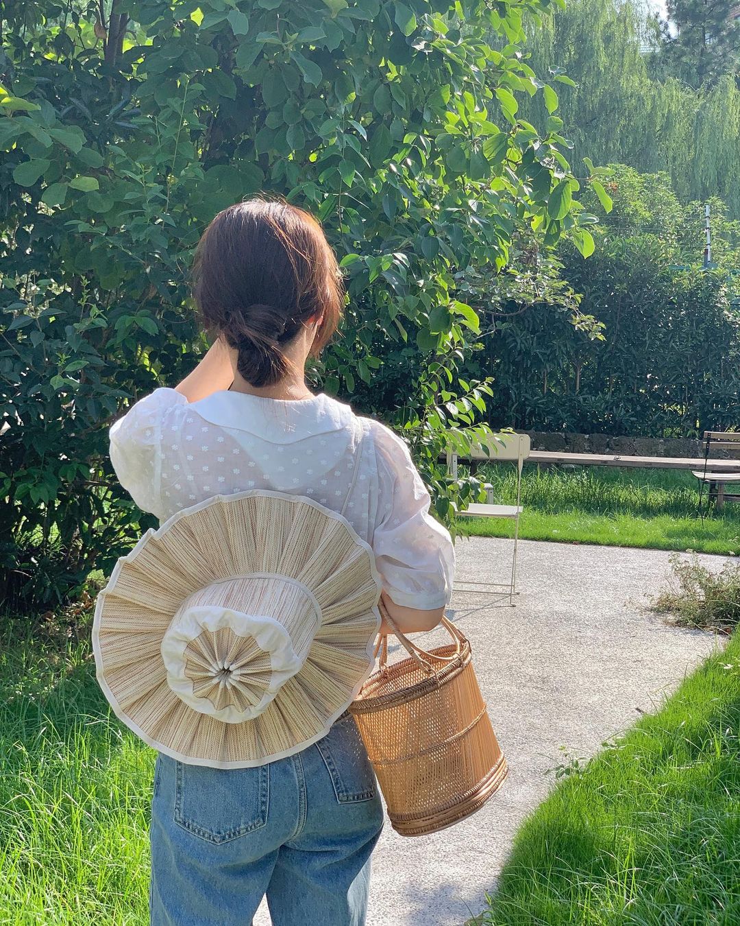 出游遮阳草帽可折叠褶皱法式春夏