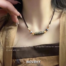 民族风藏式九眼天珠编绳项链女小众复古转运财神汉服配饰锁骨链男