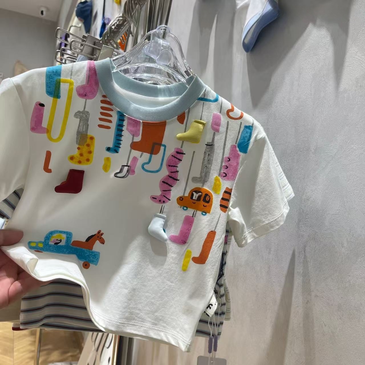 儿童糖果色印花短袖t恤纯棉男女童卡通立体可爱个性上衣拼色时髦