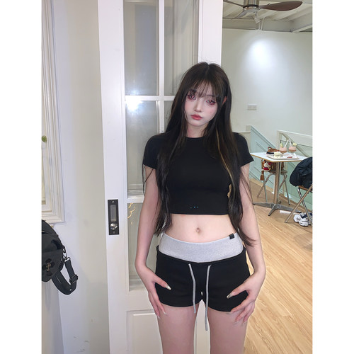 抽绳百搭阔腿热裤居家三分裤女