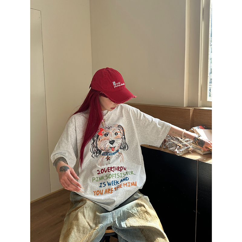 彩绘短袖圆领纯棉T恤情侣上衣