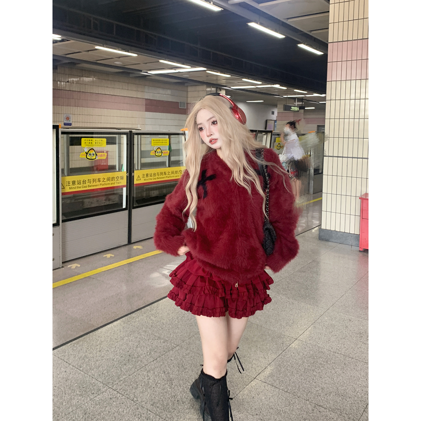 十字架连帽毛衣情侣外套保暖开衫