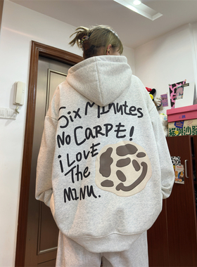 sixminu重磅潮牌ab面加绒连帽卫衣中性风宽松帽衫oversize上衣女