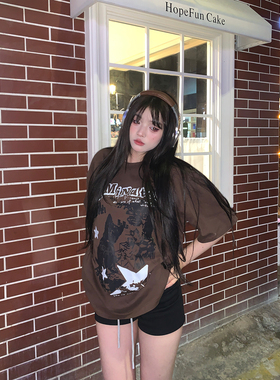 SIXMINU 美式趣味狗狗印花短袖情侣oversizeT恤男女纯棉上衣t恤潮