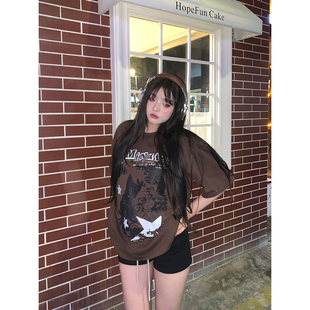 SIXMINU 美式趣味狗狗印花短袖情侣oversizeT恤男女纯棉上衣t恤潮