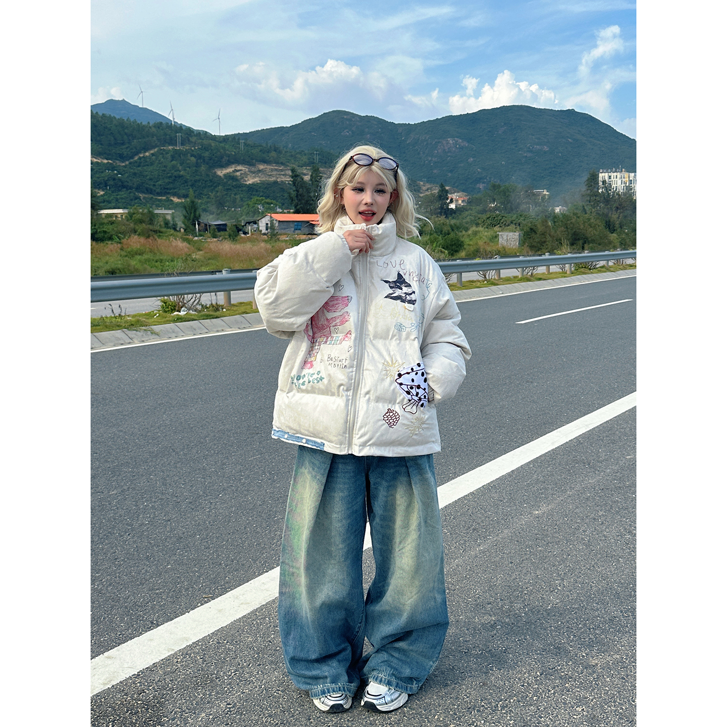 趣味涂鸦风棉衣男女保暖彩绘棉服