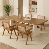 简约侘寂风实木餐桌椅组合原木家用饭桌客厅泡茶桌子洽谈桌椅茶台