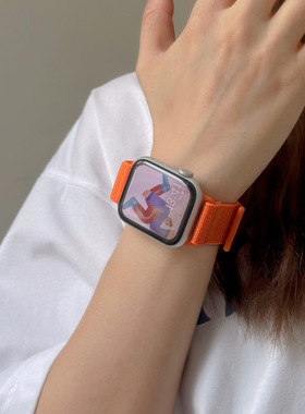 新款橙色原野山地纹手表表带透气尼龙编织iwatchS11S10ultra32SE3