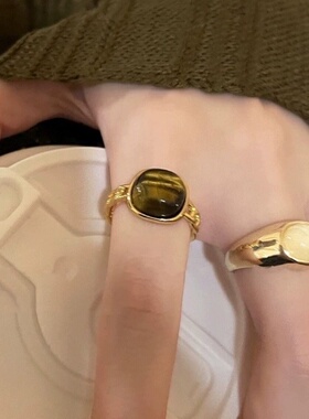 秋冬款复古美拉德猫眼开口戒指感小众设计食指戒网红个性指环