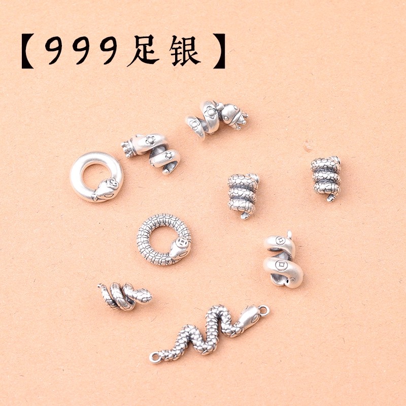 S925纯银复古做旧蛇纹套圈手链