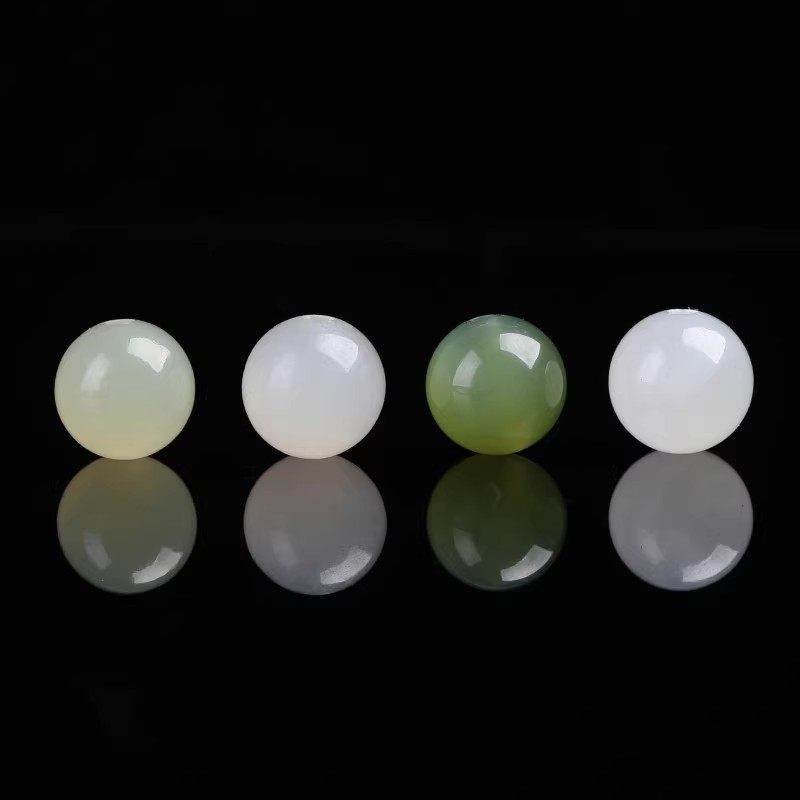 天然和田玉散珠青白玉圆珠晴水绿手串羊脂玉手链男女碧玉手串