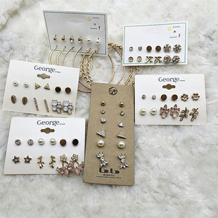 A130青岛饰品欧美外贸饰品女多件套组合套装饰品女耳钉随机发货