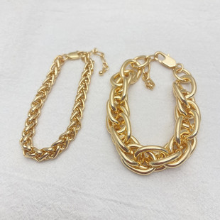 欧美风金色粗链条手链女编织纹理金属链子手饰品时尚百搭