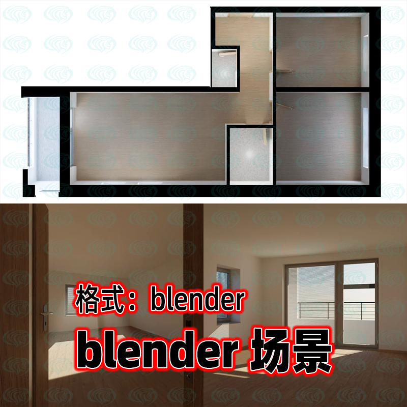 blender公寓房间卧室客厅空旷房屋室内场景3D模型渲染blender工程