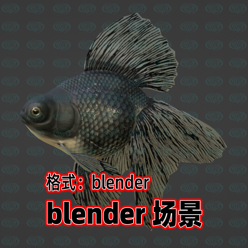 blender宽尾金鱼模型游泳动画骨骼绑定控制器材质贴图blender场景
