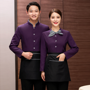 中式餐厅酒楼饭店前厅服务员工作服女长袖春夏装餐饮茶楼员工短袖