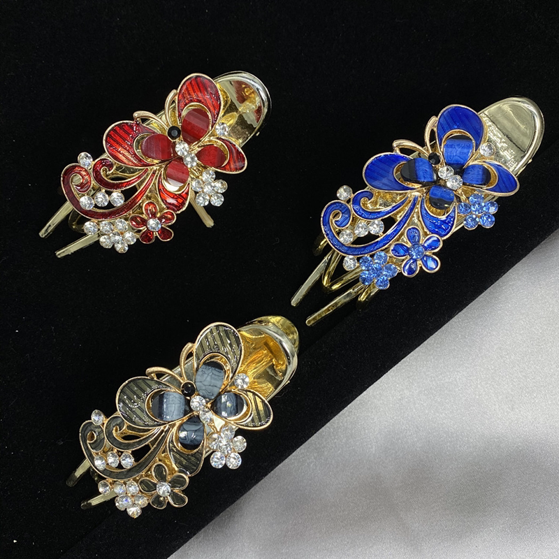 2023新款韩式盘发后脑勺发卡发夹中号抓夹向蝴蝶水钻鸭嘴夹妈妈发