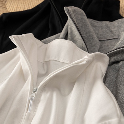 春天家 显曲线 外贸D笈简立领半拉链长袖打底T恤H女07L9 特