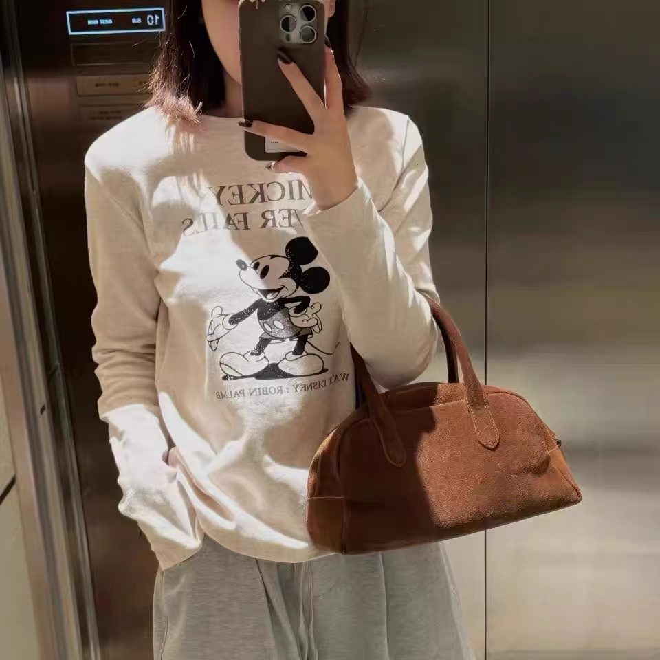 韩国小众400g高克重花纱棉高弹力亲肤小薄绒米Q长袖圆领打底衫ml