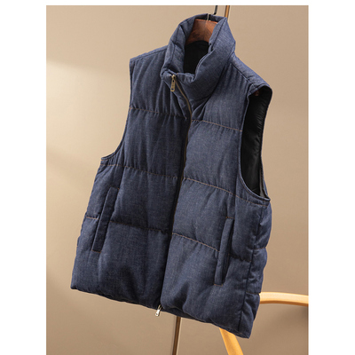 春暖家 靛蓝牛仔色 法G蓬松可溯源安心绒90绒立领马甲外套H女17I5