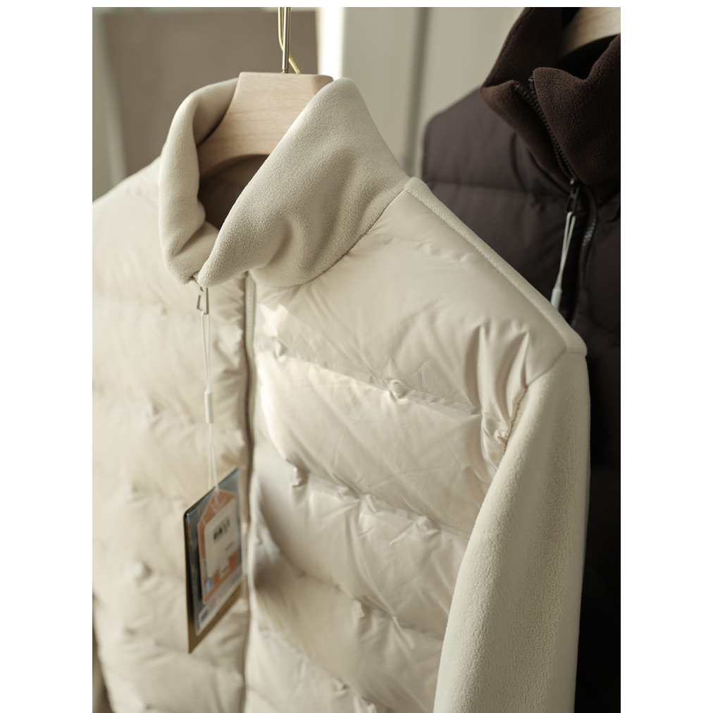 云朵般蓬松 匈牙俐90白鸭绒秋冬休闲马甲/外套拼接面包格羽绒服女