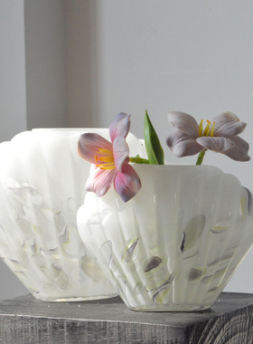 复古创意艺术彩点贝壳造型玻璃花复古家居装饰工艺品水培摆件