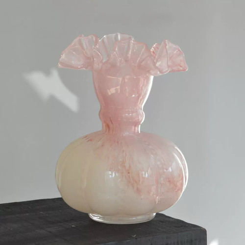 SoftHome芬顿风粉色渐变复古法式南瓜玻璃花瓶居家插花器软装摆件