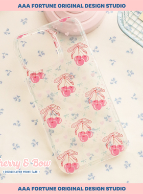 AAA FORTUNE可爱樱桃蝴蝶结双层手机壳亮面大孔适用于苹果iPhone16ProMax/16Pro/16/15Pro/15ProMax有挂绳孔