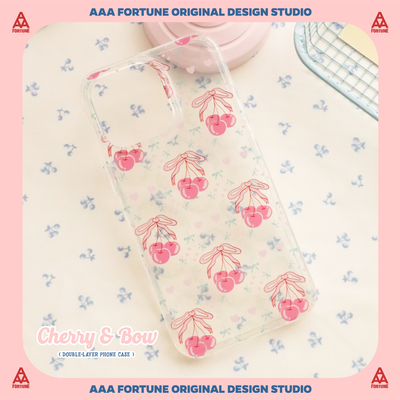可爱樱桃蝴蝶结双层苹果手机壳